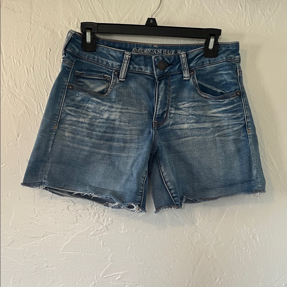 American Eagle Outfitters Distressed Medium Blue Denim Shorts